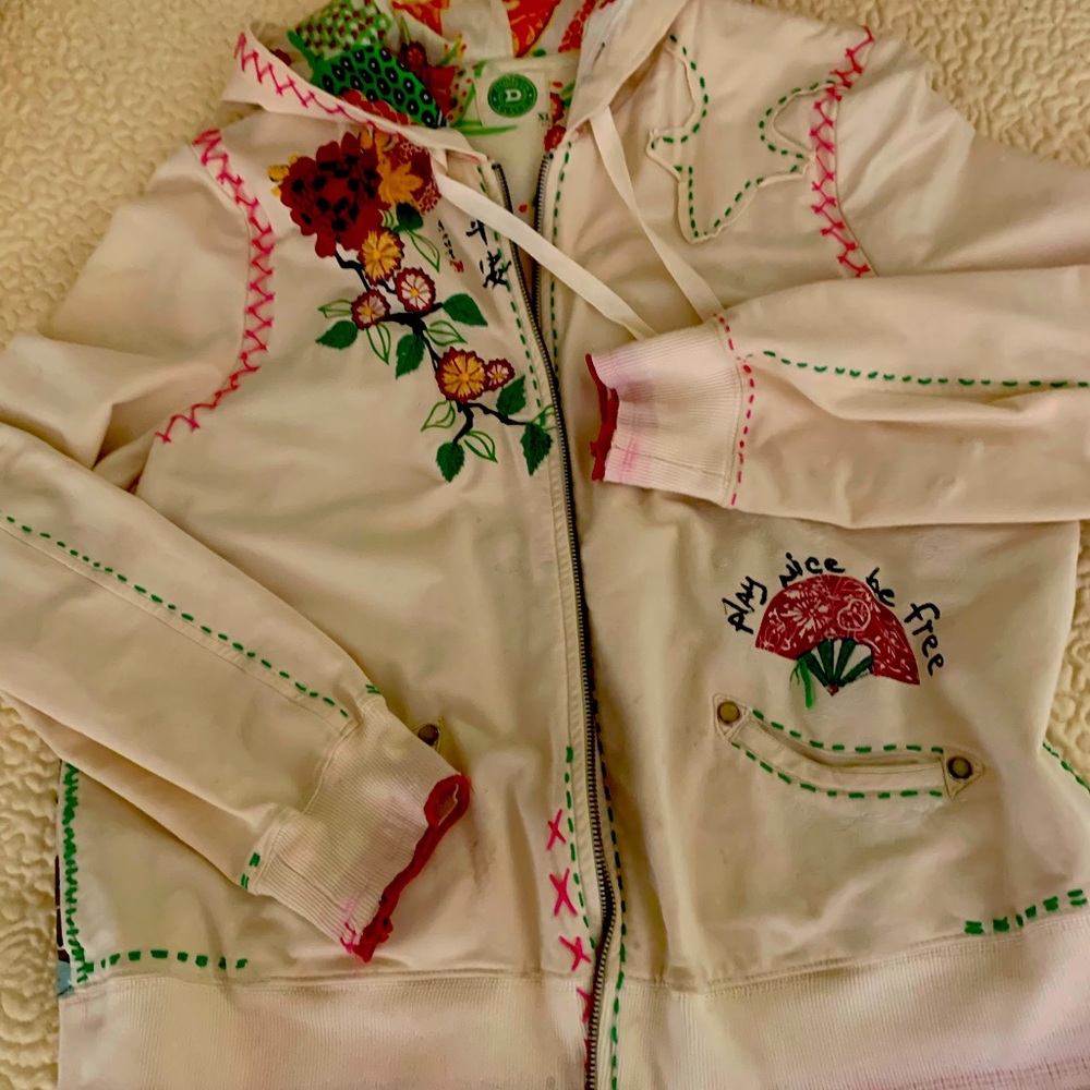 Double D Ranch hoodie embellished with stamped images and embroidery.